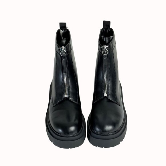 Edgy Black Combat Ankle Boots Size 9 Chunky Lug Platform Front Zipper Biker Goth - Picture 13 of 16